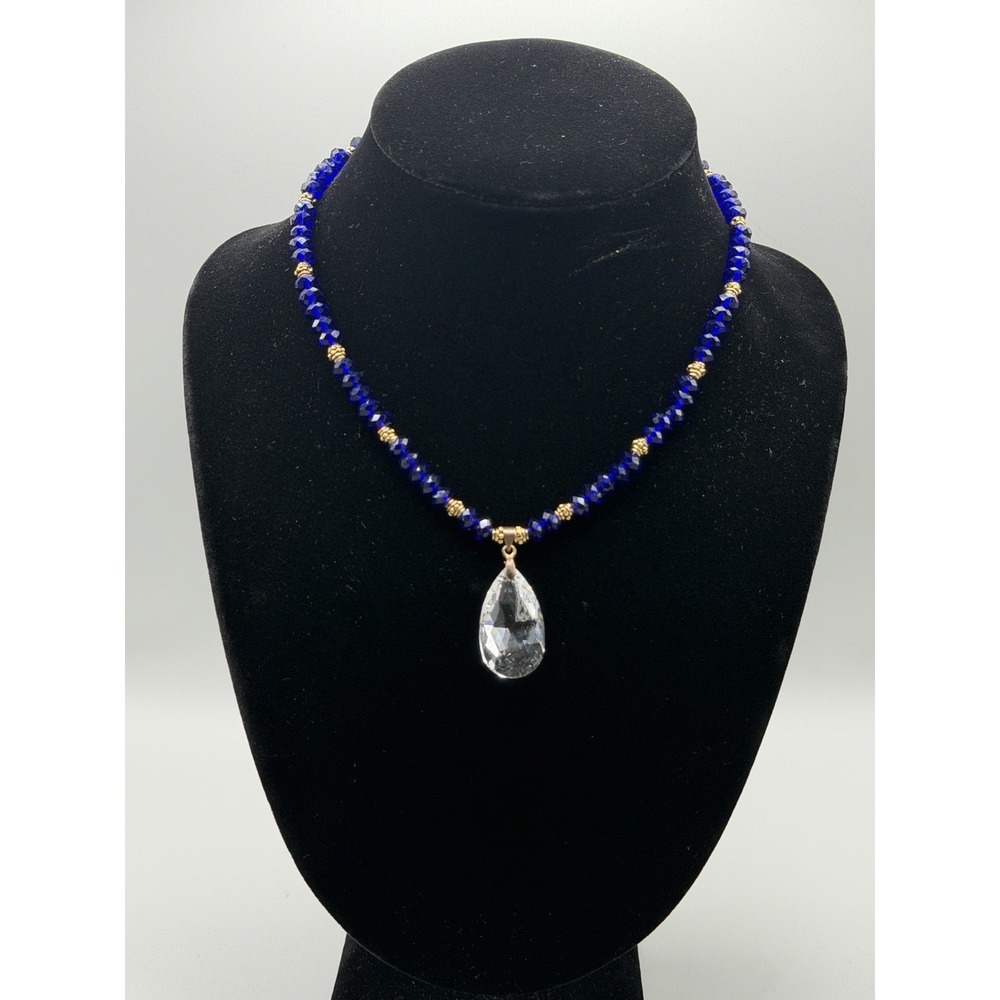 Handmade Swarovski Elements Crystal Necklace Cobalt Blue Beaded Gold Tone #1001 - Picture 1 of 7